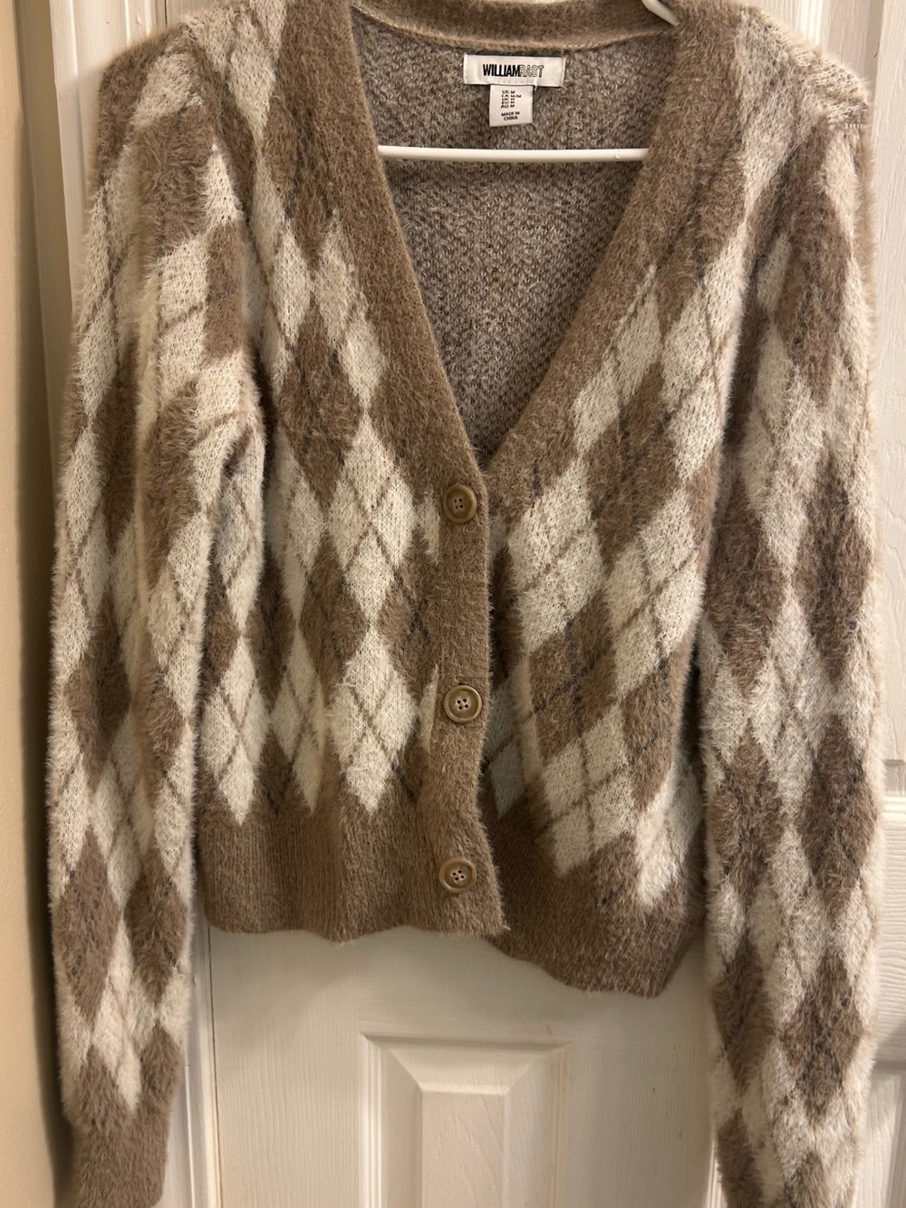 William Rast Brown & Cream Argyle Fuzzy V-Neck Cardigan